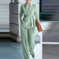 Elegante blazer met strikceintuur en wijde broek voor dames
