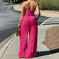 Strapless jumpsuit met wijde pijpen en kreukels