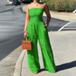 Strapless jumpsuit met wijde pijpen en kreukels
