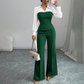 Elegante gestreepte blouse met V-hals en wijde broek voor dames