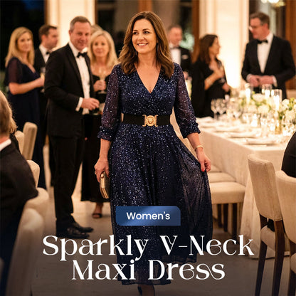 Glitterende maxi-jurk met V-hals voor dames