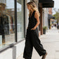 Mouwloze jumpsuit met V-hals en wijde pijpen voor dames