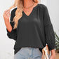 ⏰Tijdelijke aanbieding: 59% korting!!🔥🔥Casual T-shirts voor dames met 3/4-mouwen, V-hals en lampionmouwen; losvallende blouse met plooien en uitsparingen