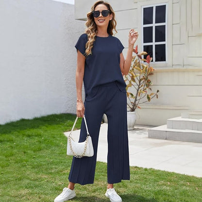 🎉Speciale aanbieding: 50% KORTING🛍️Tweedelige set met top met korte mouwen en broek met wijde pijpen