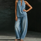 Set met casual haltertop en wijde broek voor dames