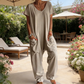 🔥Casual oversized jumpsuit met V-hals – Zachte stof, slank en trendy