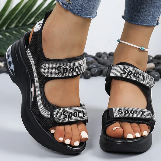 Sportieve plateausandalen met strass voor dames