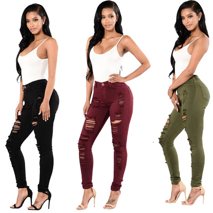 Skinny jeans met hoge taille en scheuren voor dames