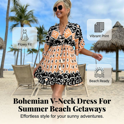 🌸SPECIALE AANBIEDING 49% KORTING🌸Casual, soepelvallende bohemian jurk met V-hals voor dames