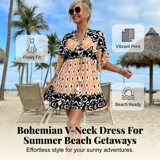 🌸SPECIALE AANBIEDING 49% KORTING🌸Casual, soepelvallende bohemian jurk met V-hals voor dames