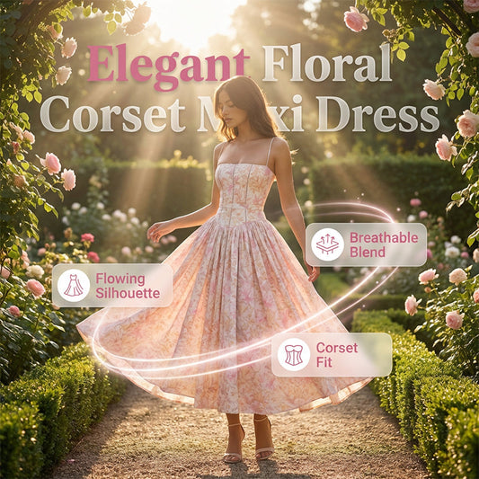 Elegante maxi-jurk met bloemenprint en korset