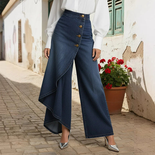 ⏳Tijdelijke aanbieding: 50% korting⏰Asymmetrische wikkelbroek van denim👖👗