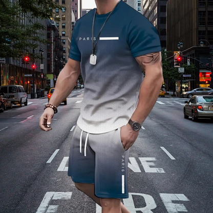 🏖️😎Set met T-shirt en korte broek met kleurverloop voor heren