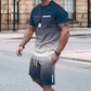 🏖️😎Set met T-shirt en korte broek met kleurverloop voor heren