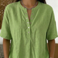 🎁2026 Nieuw binnen 50% KORTING💥Dames Casual Losvallende Effen Top – Henley-knoping, Katoen- en Linnenmix