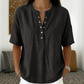 🎁2026 Nieuw binnen 50% KORTING💥Dames Casual Losvallende Effen Top – Henley-knoping, Katoen- en Linnenmix