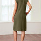 Dames Ronde Hals Loose Split Strijkvrije Midi Jurk met Zakken
