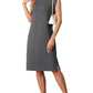 Dames Ronde Hals Loose Split Strijkvrije Midi Jurk met Zakken