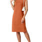 Dames Ronde Hals Loose Split Strijkvrije Midi Jurk met Zakken