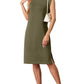 Dames Ronde Hals Loose Split Strijkvrije Midi Jurk met Zakken
