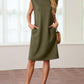 Dames Ronde Hals Loose Split Strijkvrije Midi Jurk met Zakken
