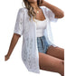 👚 Nu met 50% korting! 🌸 Damesvest met korte mouwen en opengewerkte brei-details
