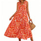 👗Nieuwe collectie 40% KORTING🌸Midi-jurk voor dames zonder mouwen met abstracte print en gelaagde rok