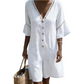 Zomerjumpsuit voor dames met V-hals en klokmouwen
