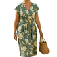 Midi-jurk met V-hals, bloemenprint en knoopsluiting voor dames