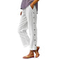 Casual effen cropped broek met losse pasvorm en knopen aan de zijkant