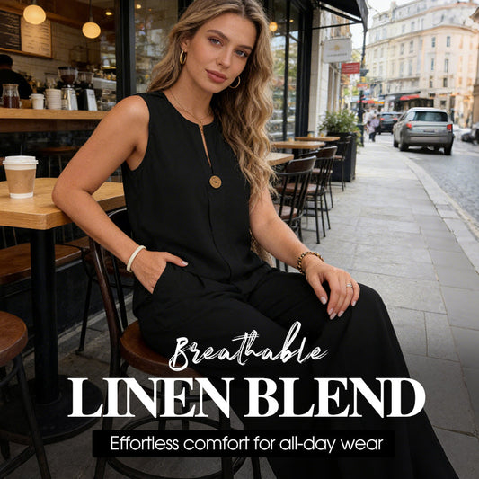 Minimalistische mouwloze top & broek met wijde pijpen
