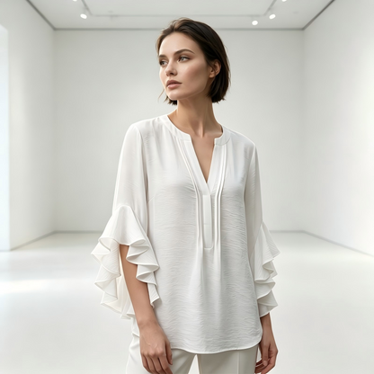 👚 NU 50% KORTING! 🦋 Dames V-hals Ruches Top – Wiegende & Lichtgewicht – Elegante Casual Blouse ✨