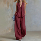 Elegante set met een losvallende mouwloze top en broek