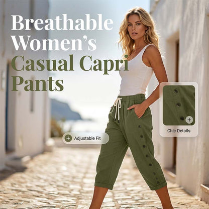 Casual capribroek voor dames met knopen aan de zijkant