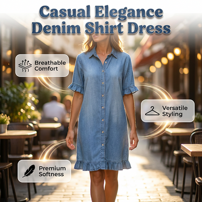 Denim jurk met losse pasvorm en ruches