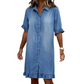 Denim jurk met losse pasvorm en ruches
