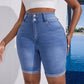 Dames-denimshort met hoge taille en stretch