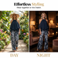 Tweedelige, soepelvallende haltertop-outfit voor dames met een broek met print