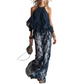 Tweedelige, soepelvallende haltertop-outfit voor dames met een broek met print