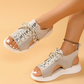 Ademende gebreide sandalen met sleehak en open teen voor dames