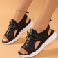 Ademende gebreide sandalen met sleehak en open teen voor dames