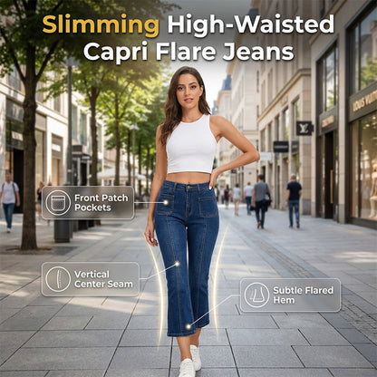 Capri-jeans met hoge taille en uitlopende pijpen voor dames