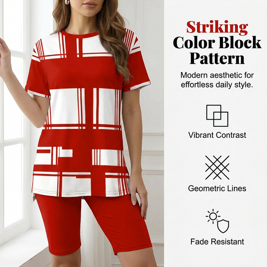 Set met een top met korte mouwen en een korte broek met contrasterende print voor dames