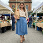 Elastische denim midirok met hoge taille voor dames