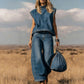 Set met mouwloze top met hoge kraag en broek voor dames