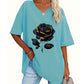 Dames-T-shirt met V-hals en rozenprint in grote maten