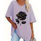 Dames-T-shirt met V-hals en rozenprint in grote maten
