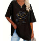 Dames-T-shirt met V-hals en rozenprint in grote maten