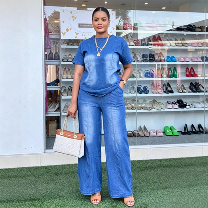 Women's Casual Denim Top & Pants 2-Piece Set