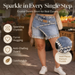 Denimskort met laagjes en strass voor dames